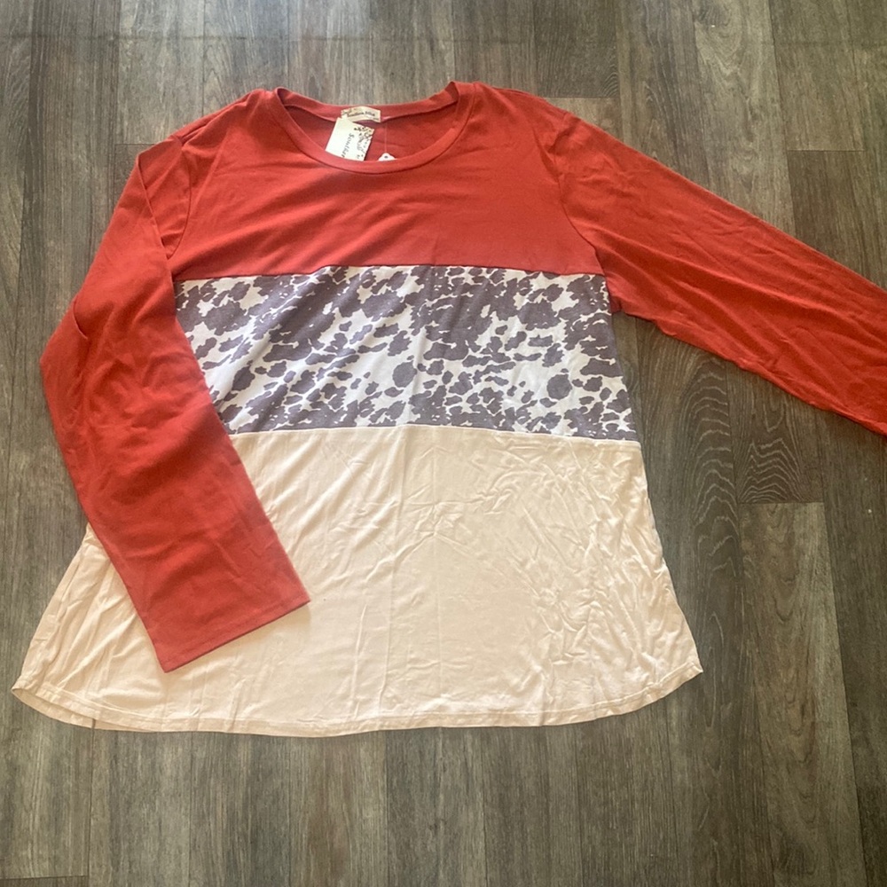 Cow Print Block Long Sleeve Shirt